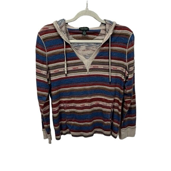 Ralph Lauren Womens LG Boho Hoodie Multicolor Pockets Long Sleeve V-Neck Tribal - Picture 1 of 12